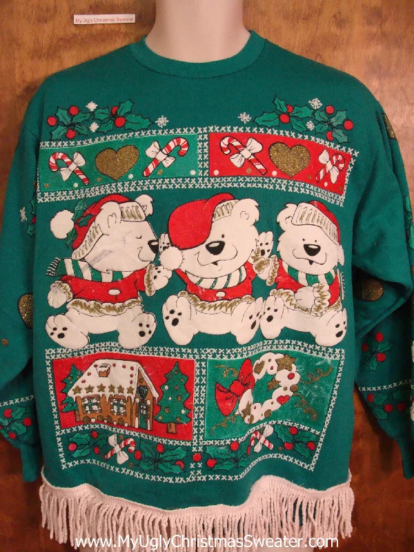 Christmas Fireplace Cozy Teddy Bear Trio 80s Funny Novelty Christmas Sweatshirt