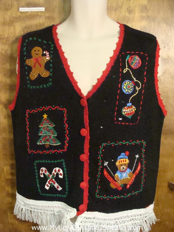 Christmas Classic Holiday Songs Teddy Bear with his Decorations Funny Christmas Sweater Vest