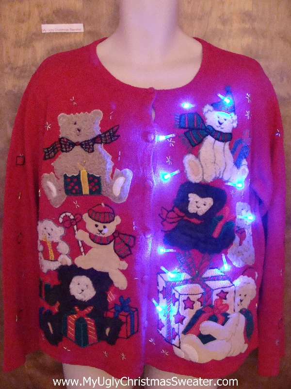 Teddy Bear Xmas Pregame Party Light Up Ugly Christmas Jumper