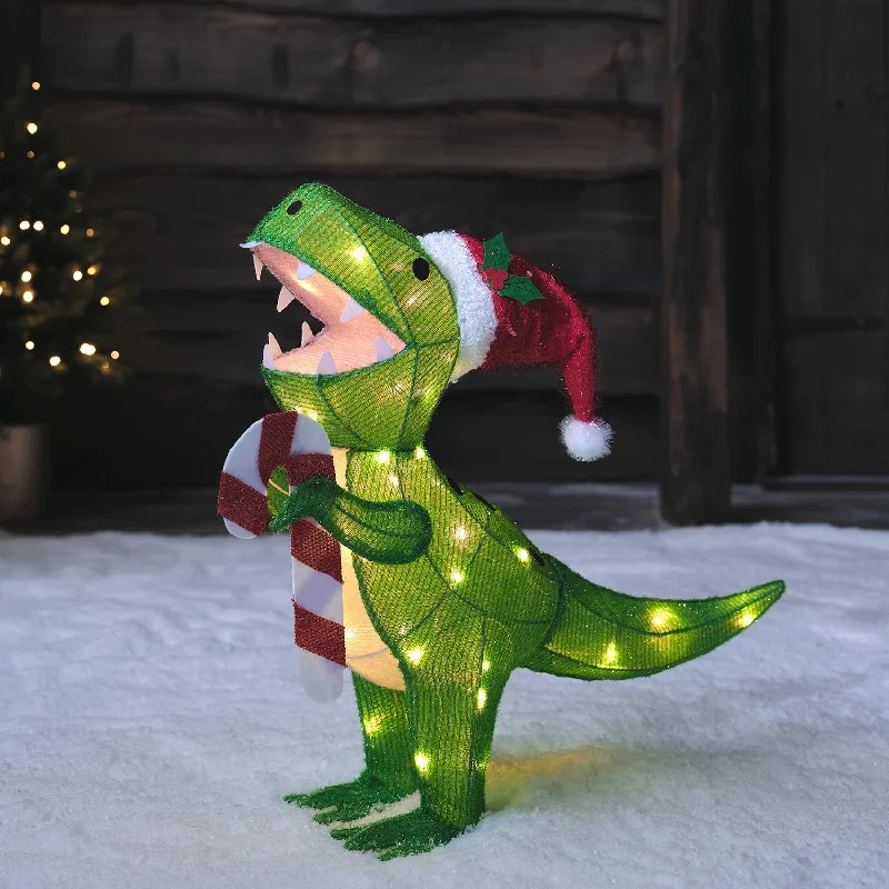 Christmas Cozy Candles 53cm Terrence the Christmas T-Rex Pre Lit 3D Fabric Figure