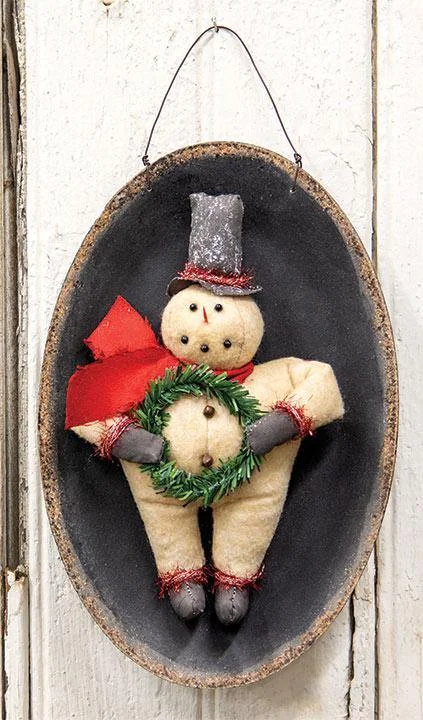 Christmas Gift Wrapping Ideas Top Hat Snowman with Wreath on Plate