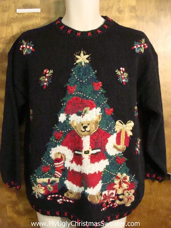 Christmas Storytelling Night Tree and Santa 80s Ugly Christmas Sweater