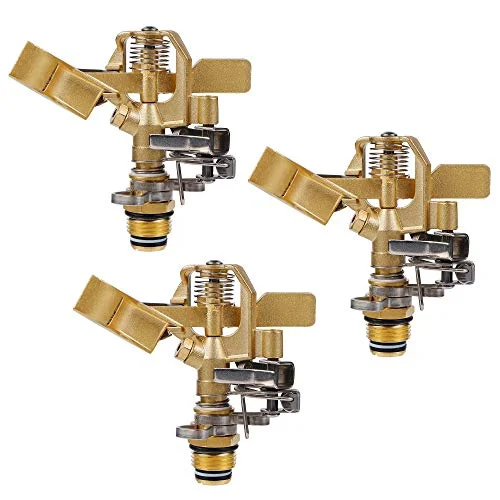 Christmas Nostalgic Moments 1/2 Inch Brass Impact Sprinkler, Heavy Duty Sprinkler Head with Nozzles, Adjustable 0-360 Degrees Pattern, Watering Sprinklers for Yard, Lawn and Grass Irrigation, 3 Pack
