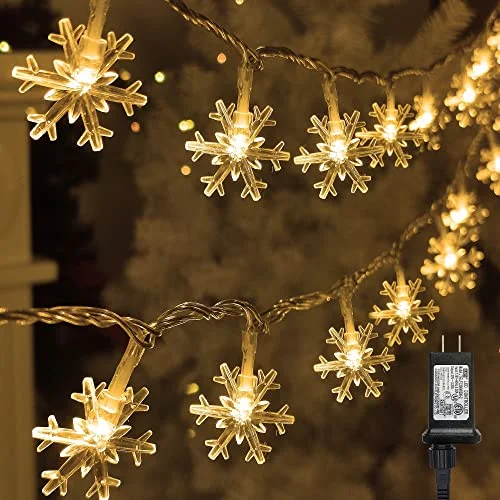Christmas Winter Forest 100 LED Christmas Snowflake String Lights - 49 FT - Plug-in - Waterproof - Warm White - 1 Pack
