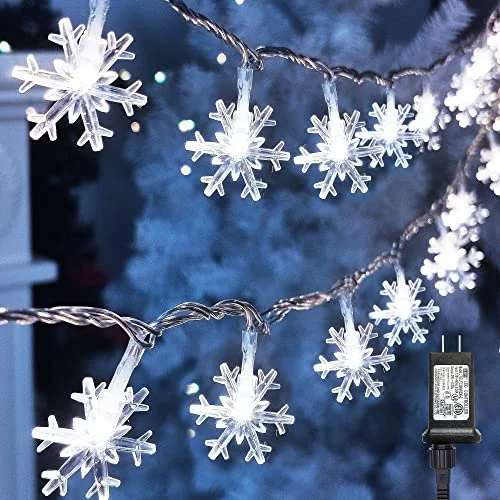 Christmas Jolly Spirit 100 LED White Snowflake String Lights - 49ft - Plug-in - Waterproof - 1 Pack