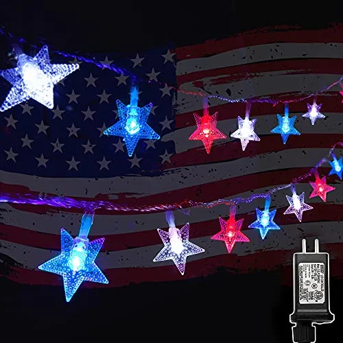 Christmas Gift Exchange Ideas 100 LED Star String Lights - Plug-in - Waterproof - Red & Blue & White - 1 Pack