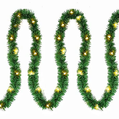Christmas Gifting Joy 15 ft Pre-lit Christmas Garland,Lighted Artificial Pine Garland with Plug in 35 Count Clear Incandescent Mini Lights, Perfect for Indoor/Outdoor Holiday Decorations