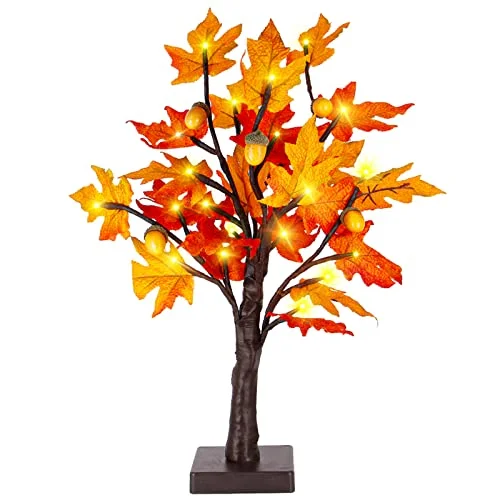 Twinkle Star 24 LED Tabletop Lighted Maple Tree Battery Operated, Thanksgiving Table Decoration Lights, Maple Leaves and Acorn Autumn Tree for Indoor Home Bedroom Fall Decorations