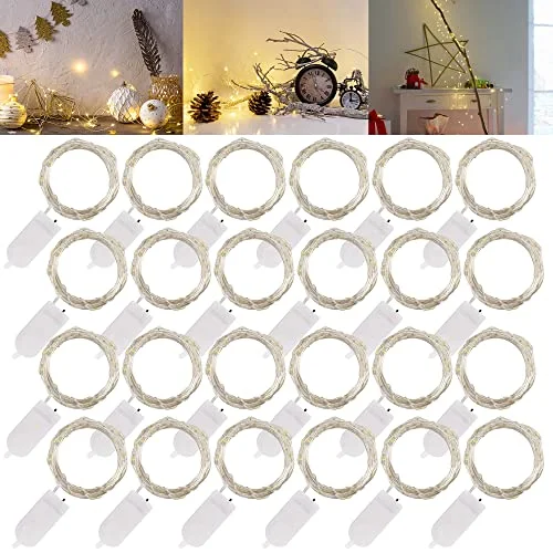 Christmas Jolly Decorations Fairy String Lights - Battery Operated - 20 LED 6.5ft Waterproof Silver Wire Firefly Lights - Warm White - 24 Pack Christmas Jolly Decorations Fairy String Lights - Battery Operated - 20 LED 6.5ft Waterproof Silver Wire Firefly Lights - Warm White - 24 Pack