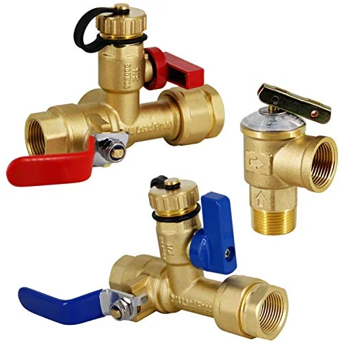 Christmas Wooden Decor 3/4 Inch IPS Isolator Tankless Water Heater Service Valve Kit, with Pressure Relief Valve, Clean Brass Construction
