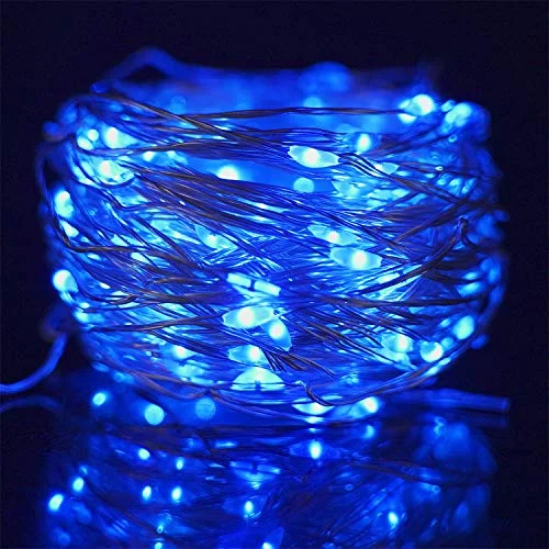 Christmas Reindeer Bells 3 Inches LED String Light - Dimmable Control - Starry Silver Wire Lights - Blue