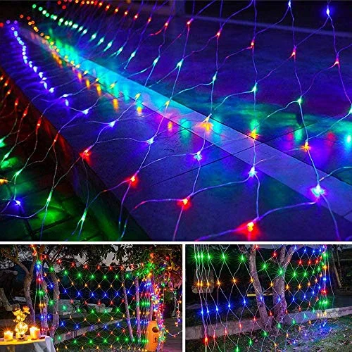 Christmas Green Wreath 360 LEDs Christmas Net Lights - 12ft x 5ft - 8 Modes - Low Voltage Connectable Mesh Fairy String Lights - Multicolor