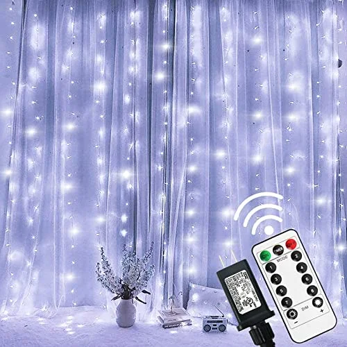 Christmas Red And White 300 LED White Curtain String Lights - 6.6ft x 9.8ft - Waterproof - Remote and Timer - Dimmable - Indoor/Outdoor