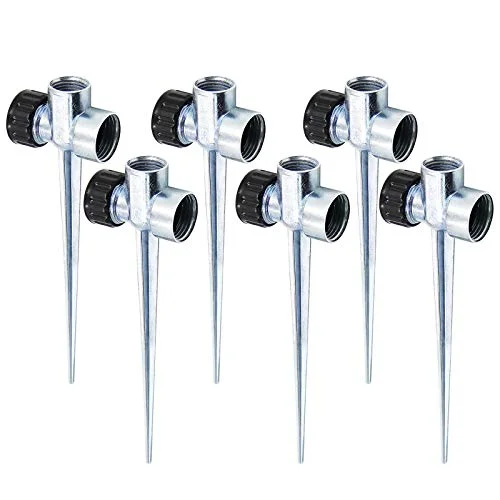 Christmas Cozy Comfort 1/2 Inch Zinc Flow Thru Lawn Sprinkler Spike Base, Watering Sprinklers for Yard, Lawn and Grass Irrigation - 6 Pack