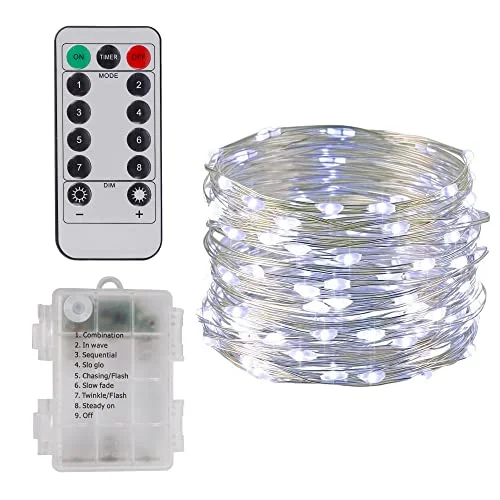 Christmas Winter Magic 100 LED White Fairy String Lights - 33ft - Battery Operated - Waterproof - 1 Pack