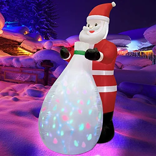Christmas Winter Wonderland Decor Christmas Inflatables Lighted Santa Claus with a Gift Bag, Blow Up Indoor Outdoor Xmas Decor Lawn Yard Garden Decorations