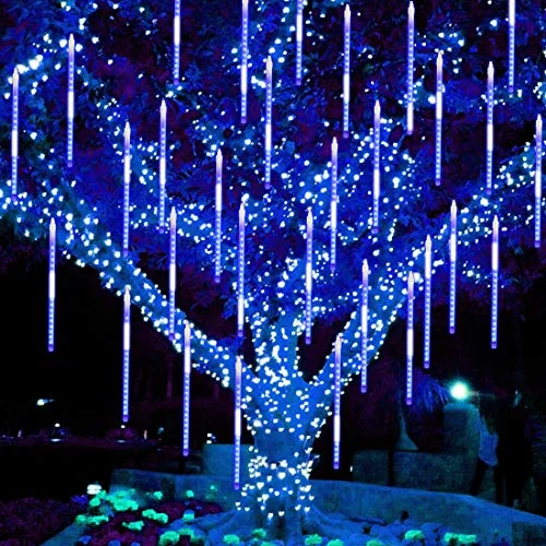 Christmas Classic Holiday Songs Meteor Shower Rain Lights - 30cm 8 Tubes 288 LED Valentine Iciclelights - Blue