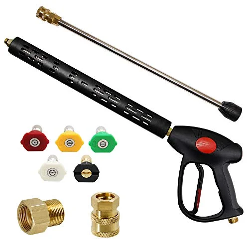 Christmas Ornament Collection Replacement Pressure Washer Gun with 16 Inch Extension Wand, 4000 PSI, Power Washer Gun with M22-15mm or M22-14mm Fitting, 5 Nozzle Tips, 40 Inch