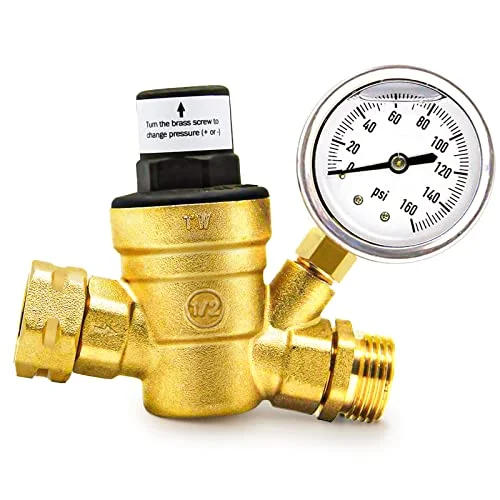 Christmas Golden Bells RV Water Pressure Regulator Valve with Gauge and Inlet Screened Filter for Camper Travel Trailer