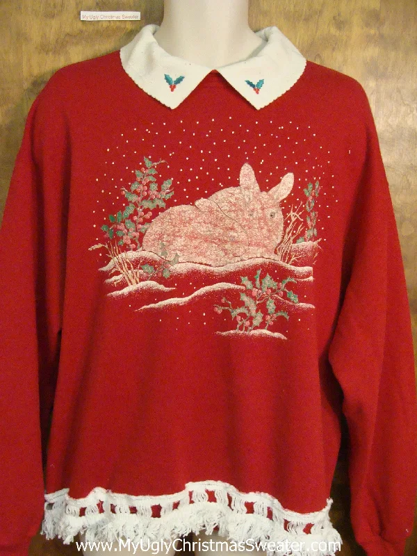 Christmas Festive Atmosphere Two Bunnies in Winter Funny Novelty Christmas Sweatshirt