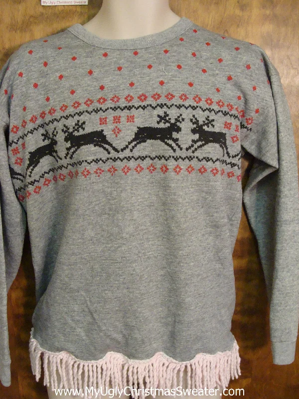 Christmas Red And White Two Sided Reindeer Themed Funny Novelty Christmas Sweatshirt