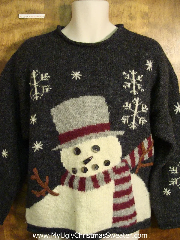 Christmas Fireplace Ambience Two Sided Snowman Themed Ugly Christmas Sweater