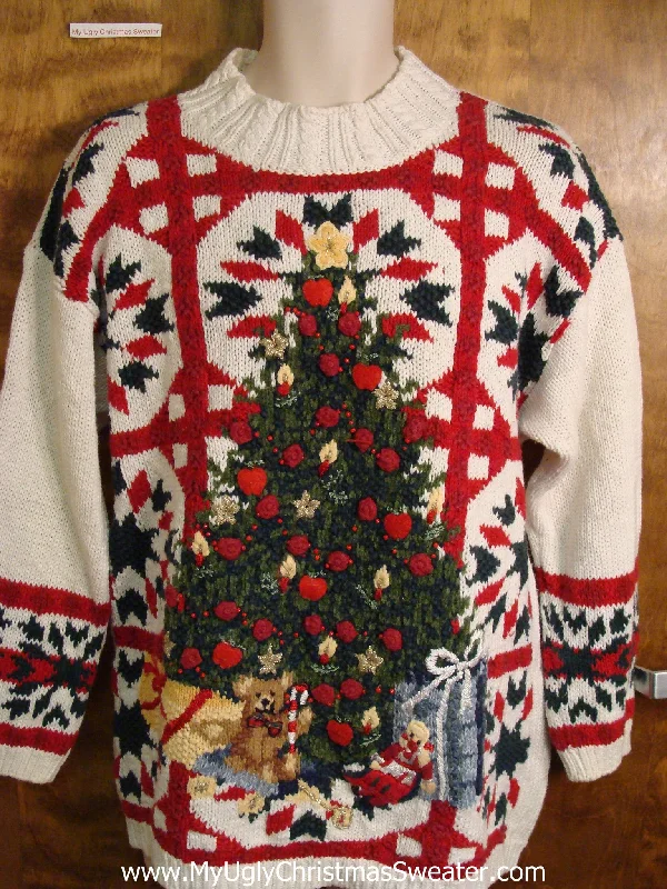 Christmas Winter Wonderland Decor Ugly Christmas Sweater with Red Lattice Work and Tree