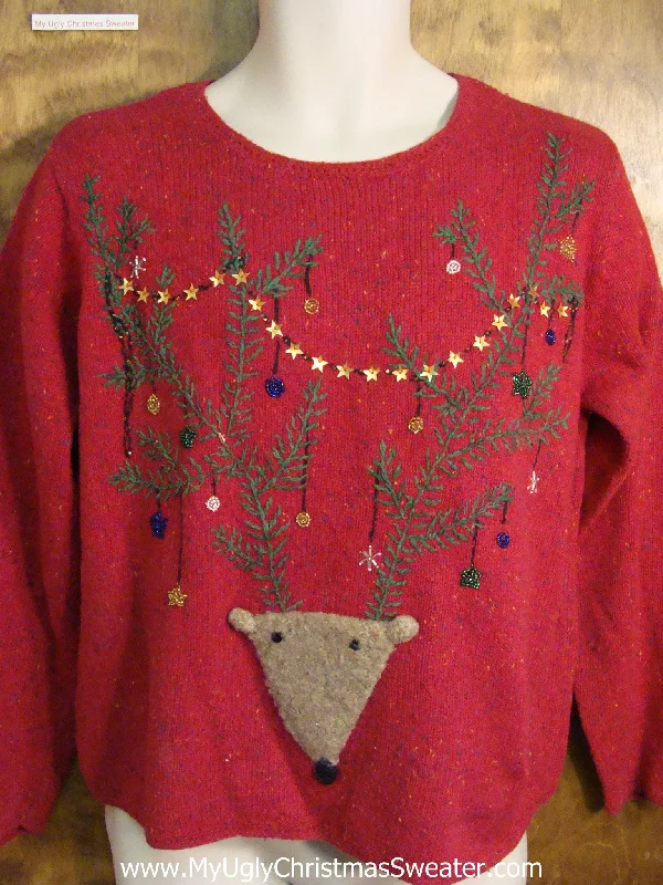 Christmas Chilly Snowfall Ugly Christmas Sweater with Reindeer Head