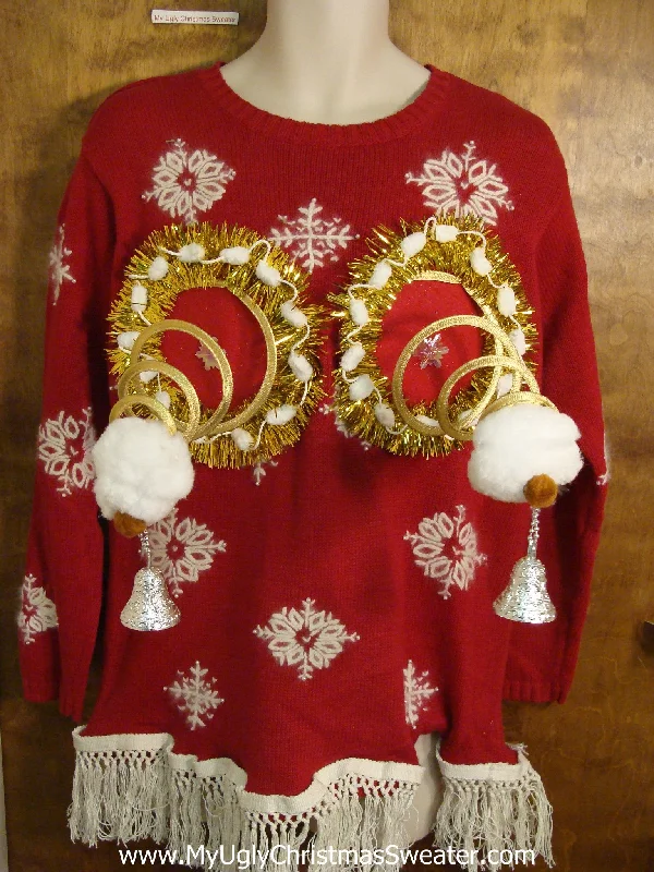 Ugly Red Christmas Jumper Naughty Sweater with Snowflakes