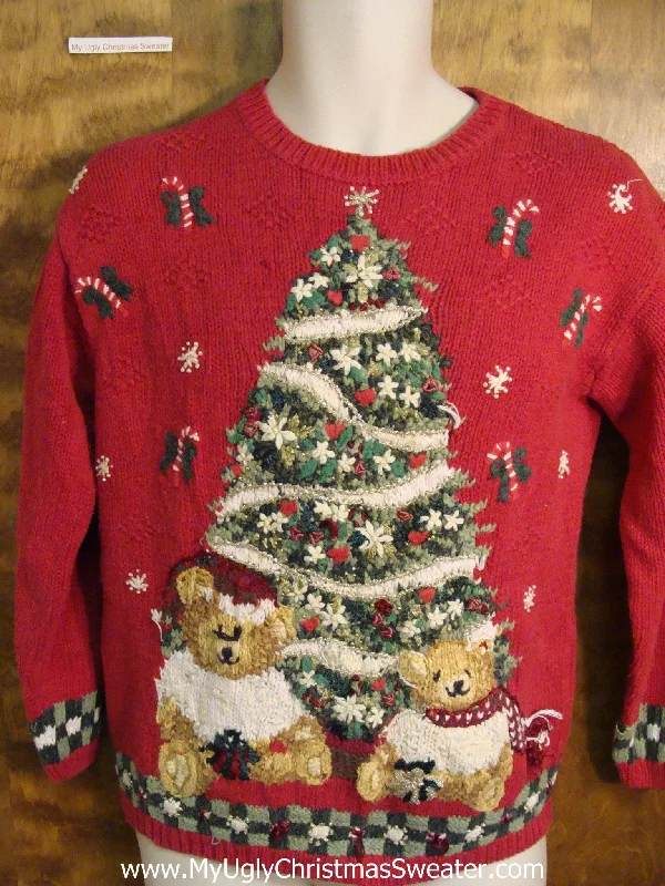 Christmas Festive Wrapping Ugly Red Christmas Sweater with Huge Tree