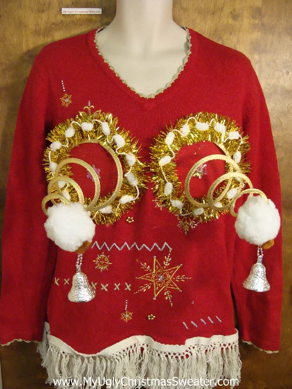 Ugly Red Naughty Christmas Sweater with Fringe