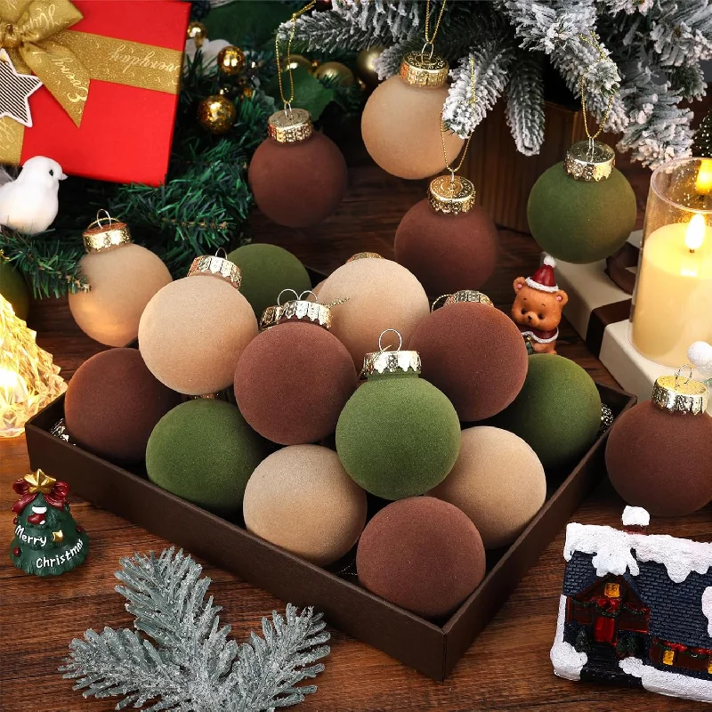 Christmas Holiday Baking Velvet Christmas Balls - Set of 24 Flocked Ornaments for Xmas Tree Decoration Christmas Holiday Baking Velvet Christmas Balls - Set of 24 Flocked Ornaments for Xmas Tree Decoration