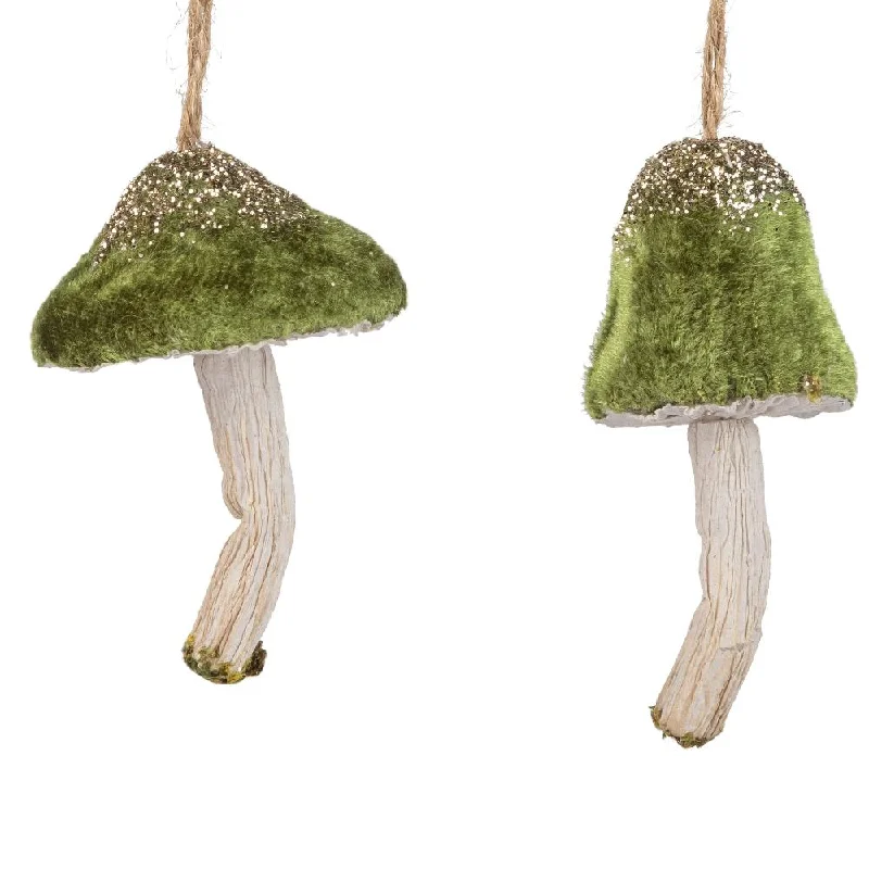 Christmas Golden Bells Green Velvet Toadstool Ornament