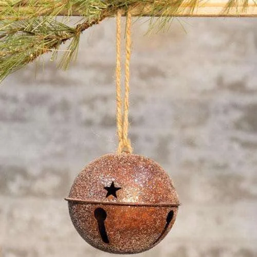 Vintage Glitter Rusty Bell Ornament, 4.5"