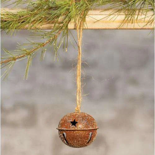 Vintage Glitter Rusty Bell Ornament, 2.5"