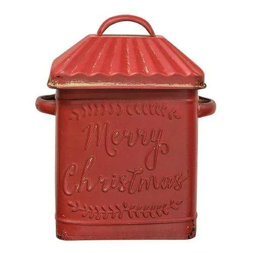 Christmas Home Decorations *Vintage Red Merry Christmas Canister