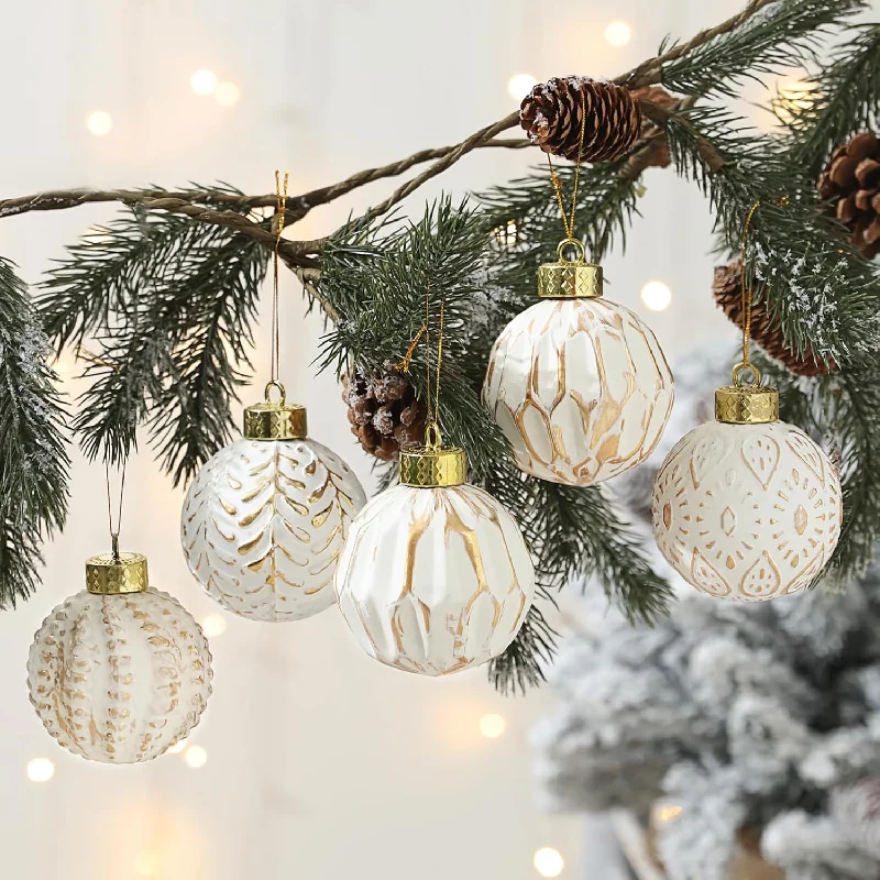 Christmas Baking Fun White and Gold Rustic Christmas Ball Ornaments - Set of 12