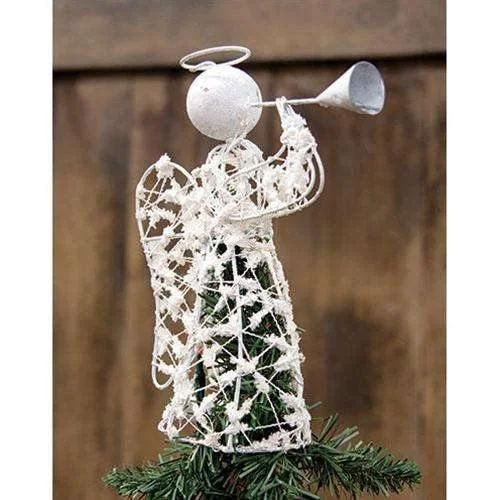 Christmas Snowfall Bliss White Glitter Angel Tree Topper