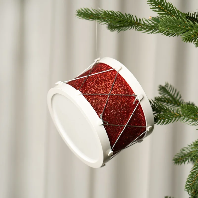 Christmas Fairy Lights Shiny Drum Ornament with Glitter