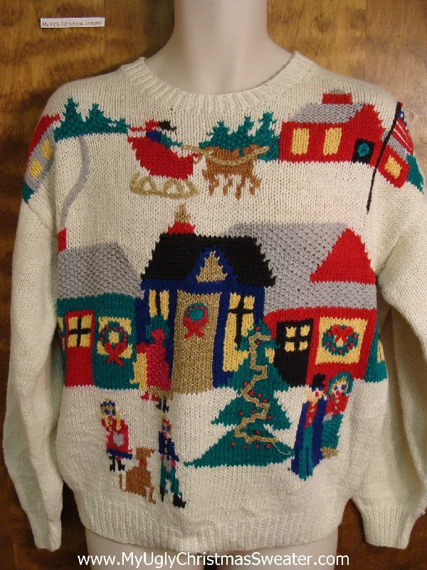 Christmas Classic Holiday Songs Winter Town 80s 2sided Ugly Christmas Sweater