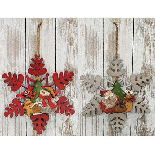 Christmas Tree Angel Wooden Santa & Snowman Snowflakes, Asst.
